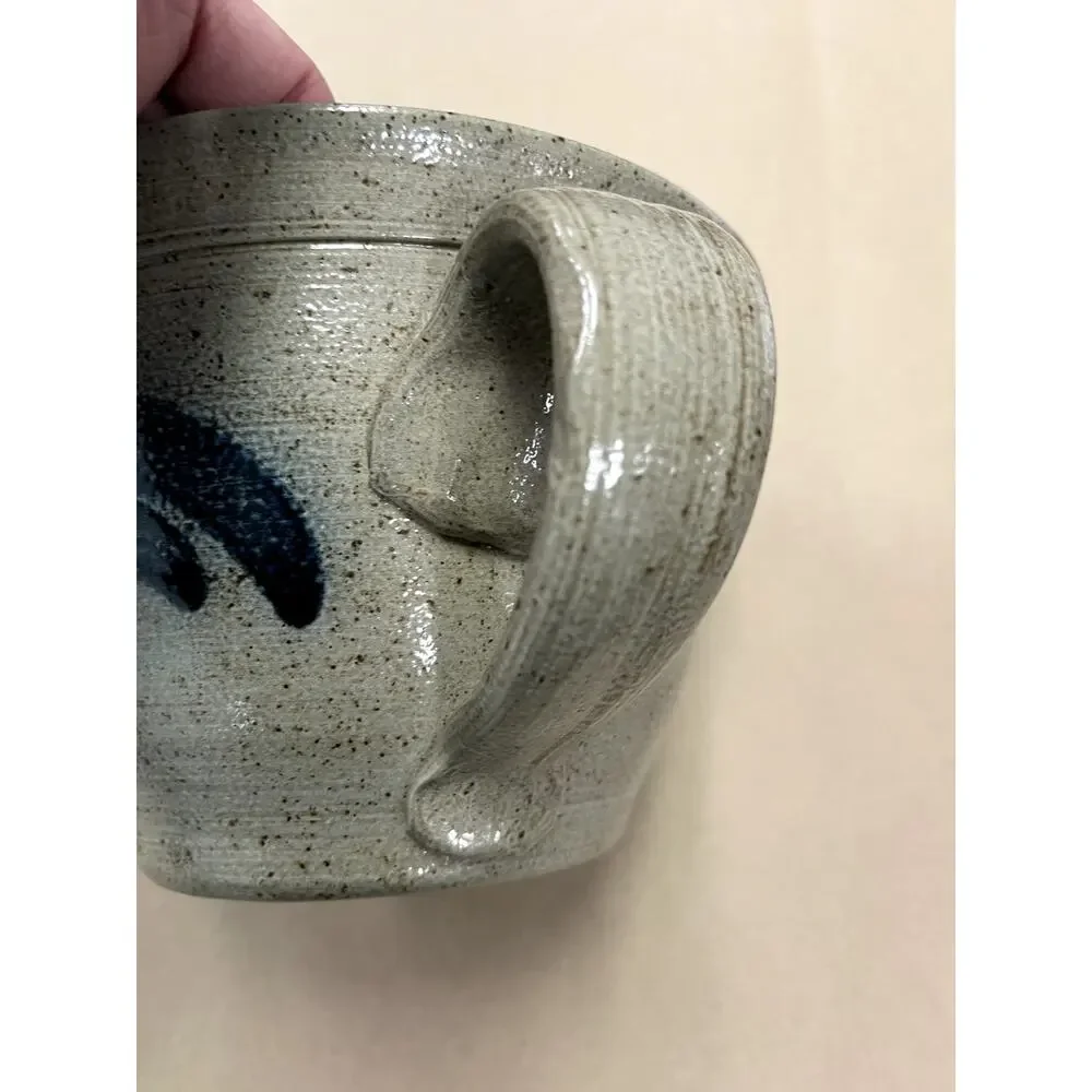 Salt City Pottery 1997 Handmade Stoneware BatterBowl Cobalt Blue Salt Glaze Grey